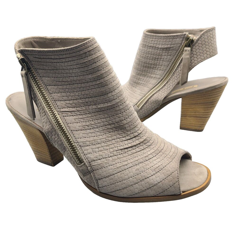 Paul Green Cayanne Bootie Heel Beige Leather Open Toe Side Zip US 10/UK 7.5 New